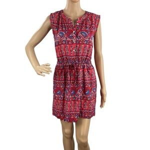LOFT Fan Floral Cap Sleeve Shirtdress Red Print Petite XSP